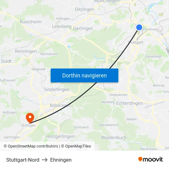 Stuttgart-Nord to Ehningen map