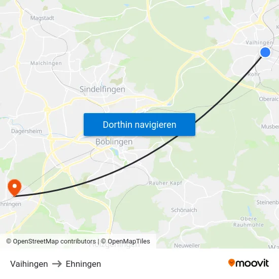 Vaihingen to Ehningen map