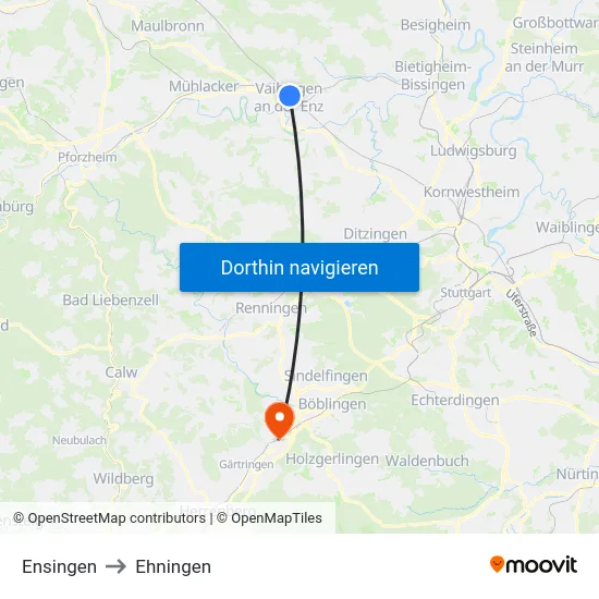 Ensingen to Ehningen map