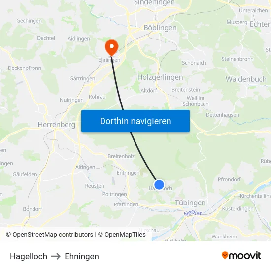 Hagelloch to Ehningen map
