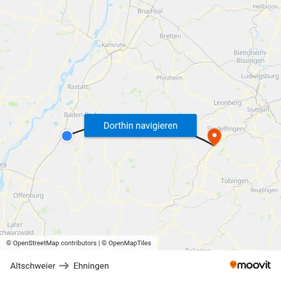 Altschweier to Ehningen map