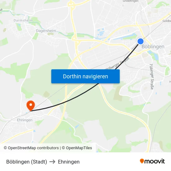 Böblingen (Stadt) to Ehningen map