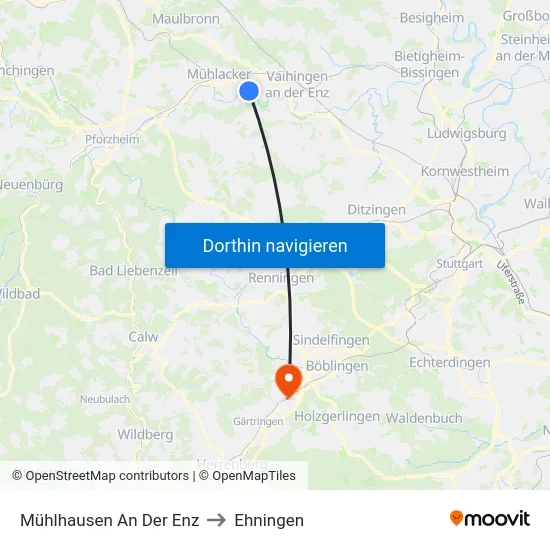Mühlhausen An Der Enz to Ehningen map