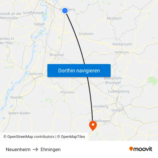 Neuenheim to Ehningen map