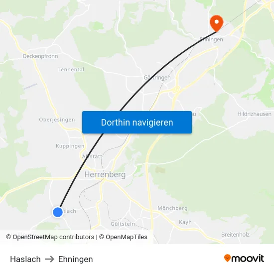 Haslach to Ehningen map