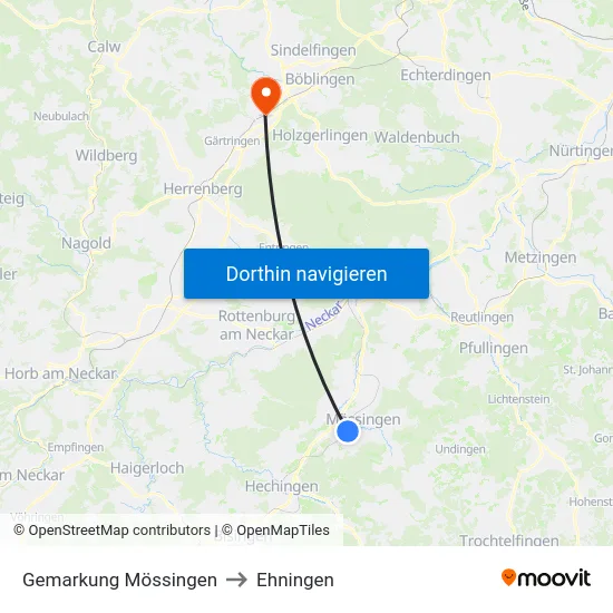 Gemarkung Mössingen to Ehningen map