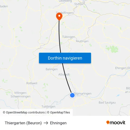 Thiergarten (Beuron) to Ehningen map