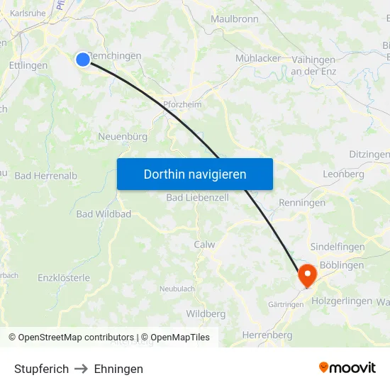 Stupferich to Ehningen map