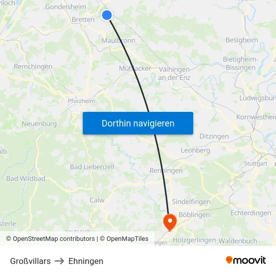 Großvillars to Ehningen map
