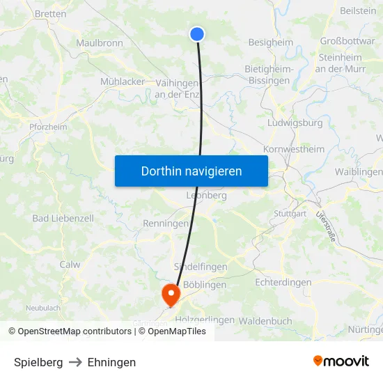 Spielberg to Ehningen map