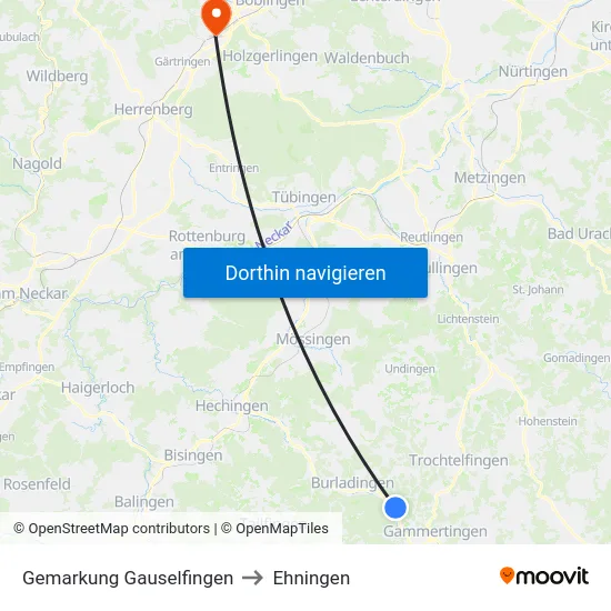 Gemarkung Gauselfingen to Ehningen map