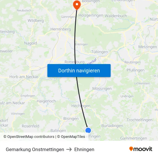 Gemarkung Onstmettingen to Ehningen map