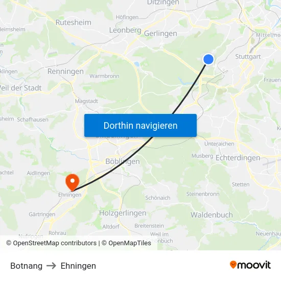 Botnang to Ehningen map