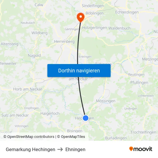 Gemarkung Hechingen to Ehningen map