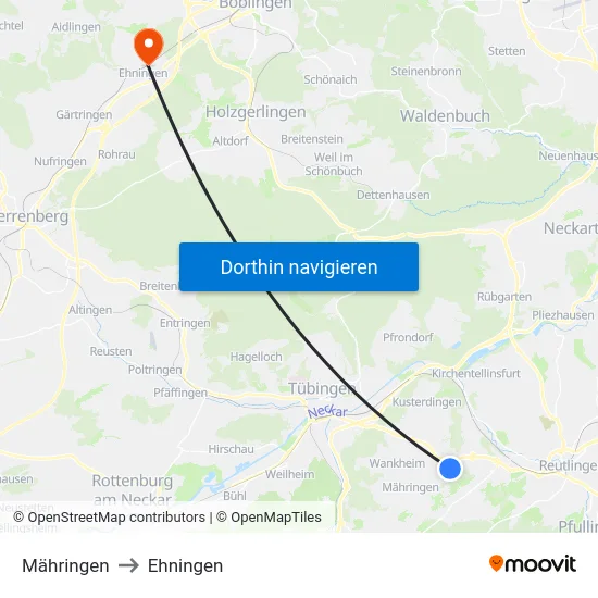 Mähringen to Ehningen map