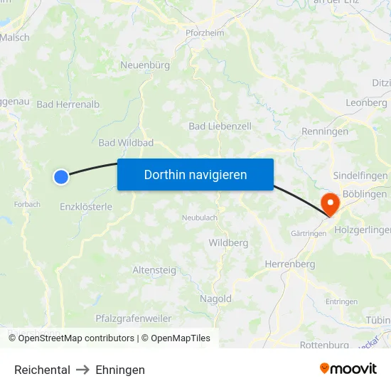 Reichental to Ehningen map