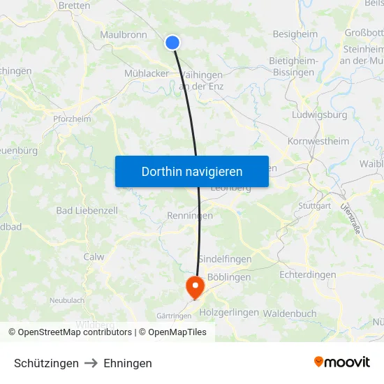 Schützingen to Ehningen map