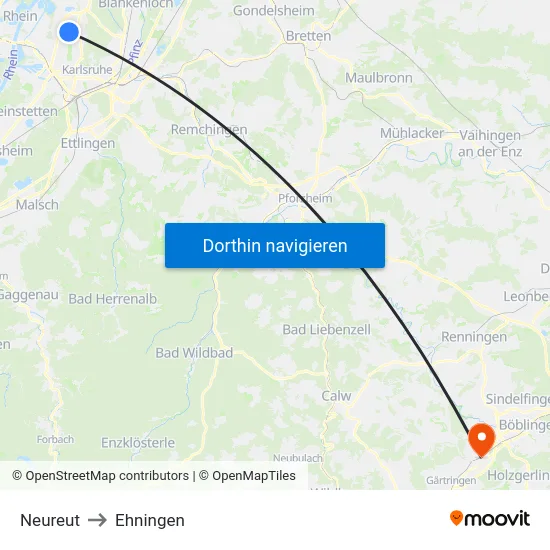 Neureut to Ehningen map