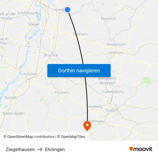 Ziegelhausen to Ehningen map