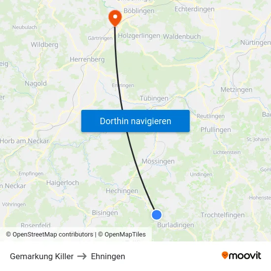 Gemarkung Killer to Ehningen map