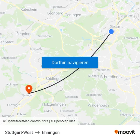 Stuttgart-West to Ehningen map