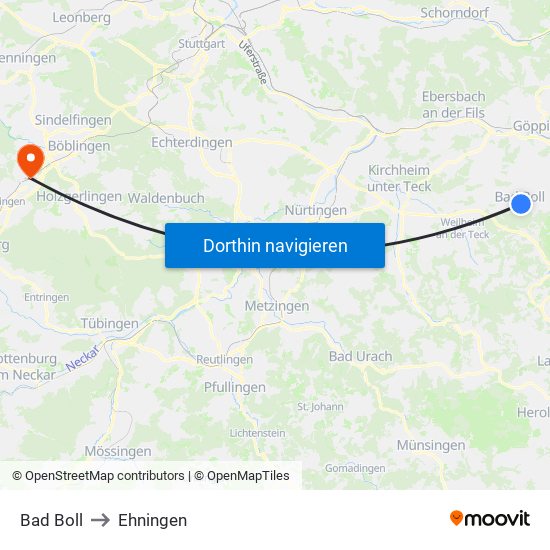 Bad Boll to Ehningen map
