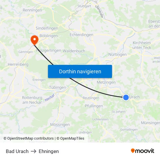 Bad Urach to Ehningen map