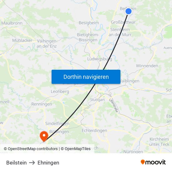 Beilstein to Ehningen map