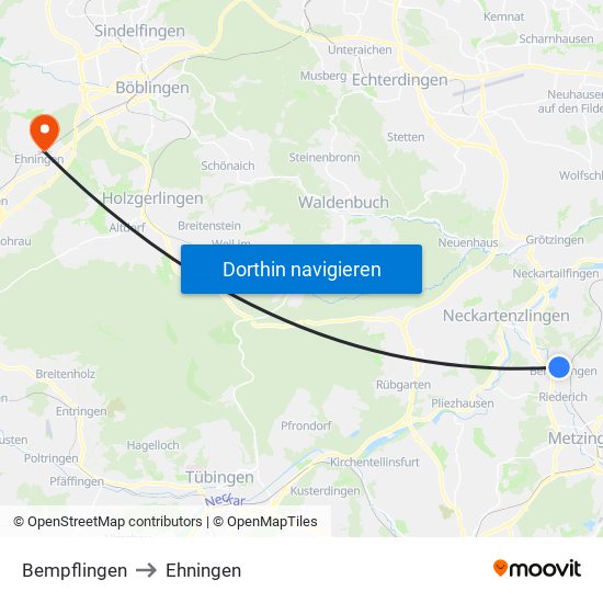 Bempflingen to Ehningen map