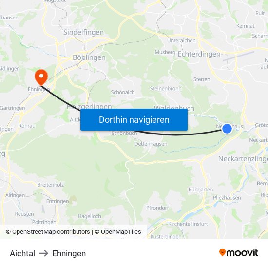 Aichtal to Ehningen map