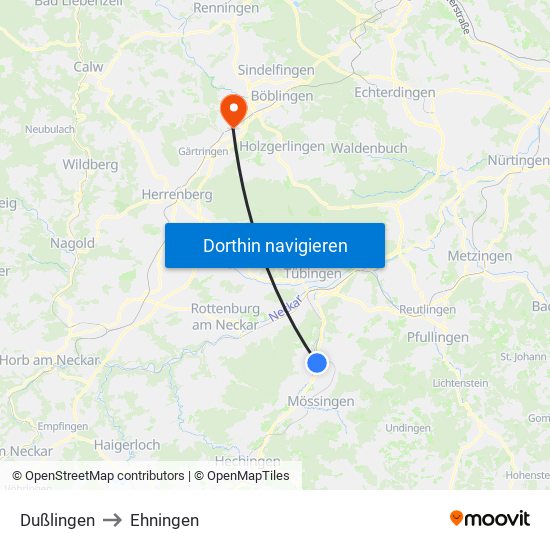 Dußlingen to Ehningen map