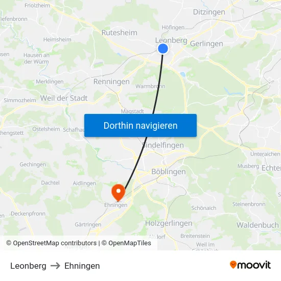 Leonberg to Ehningen map