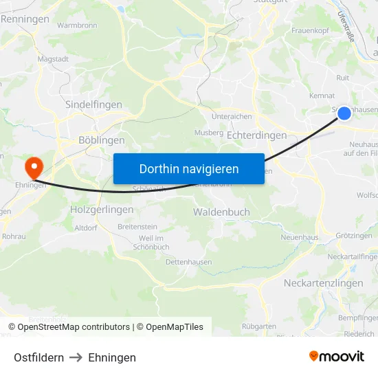 Ostfildern to Ehningen map