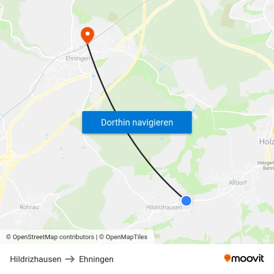 Hildrizhausen to Ehningen map