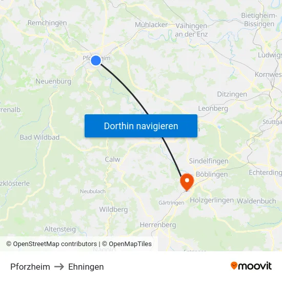 Pforzheim to Ehningen map