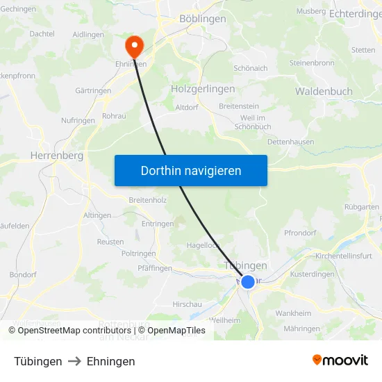 Tübingen to Ehningen map