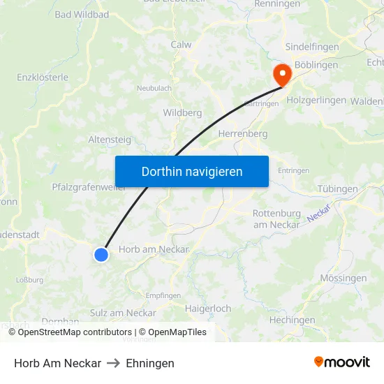 Horb Am Neckar to Ehningen map