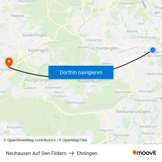 Neuhausen Auf Den Fildern to Ehningen map