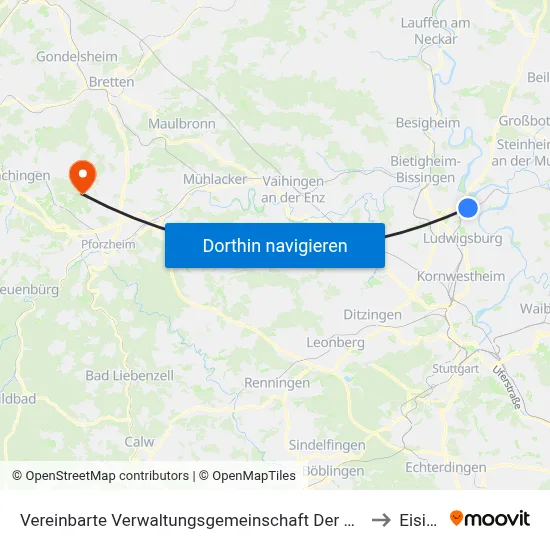 Vereinbarte Verwaltungsgemeinschaft Der Stadt Freiberg am Neckar to Eisingen map