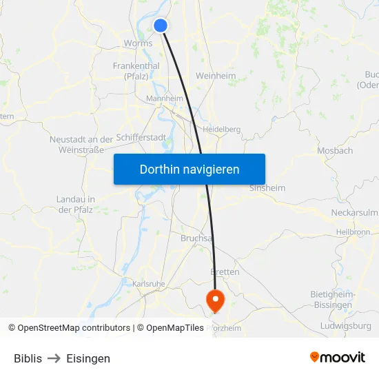 Biblis to Eisingen map