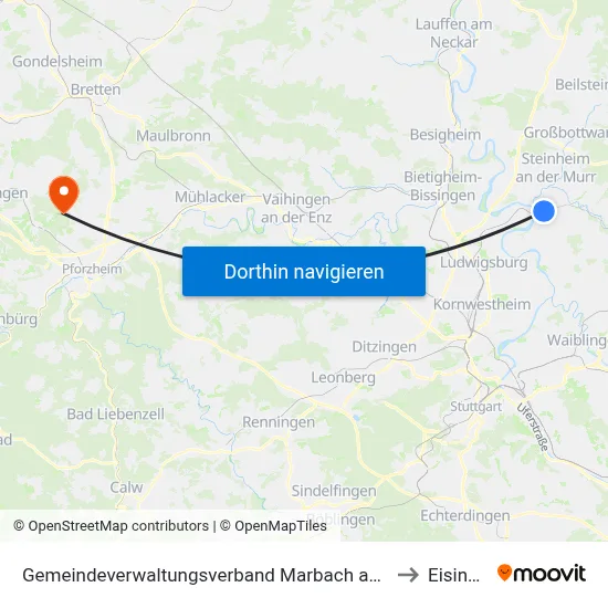 Gemeindeverwaltungsverband Marbach am Neckar to Eisingen map