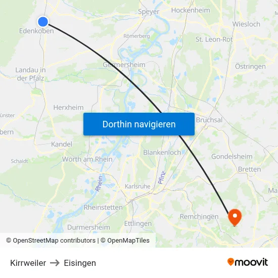 Kirrweiler to Eisingen map