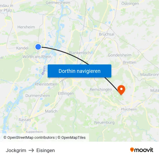 Jockgrim to Eisingen map