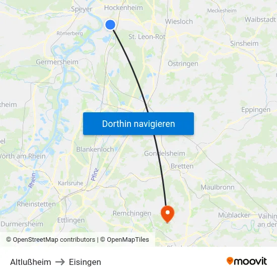 Altlußheim to Eisingen map