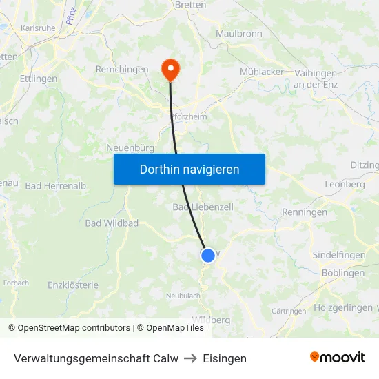 Verwaltungsgemeinschaft Calw to Eisingen map