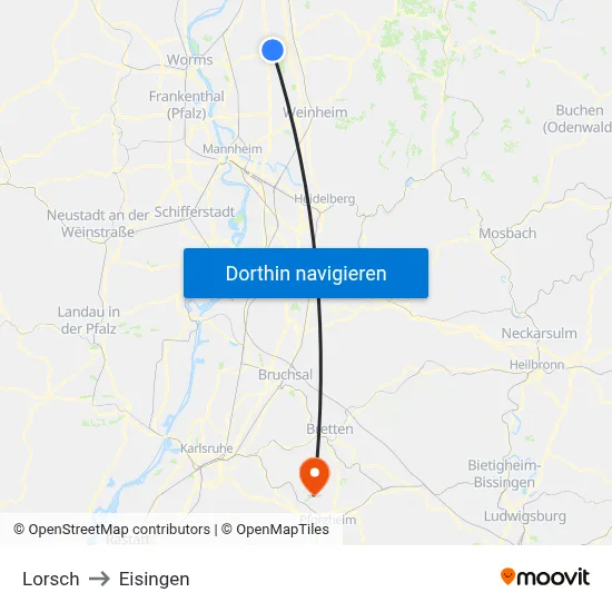 Lorsch to Eisingen map