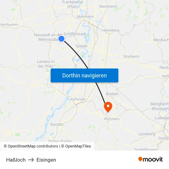 Haßloch to Eisingen map