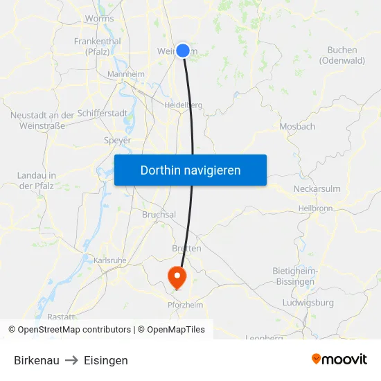 Birkenau to Eisingen map