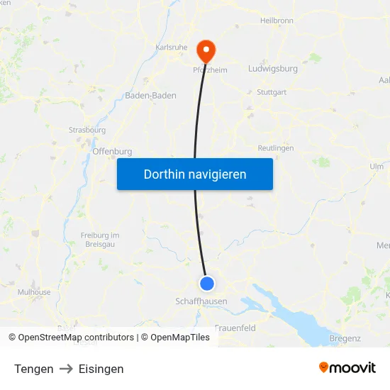 Tengen to Eisingen map