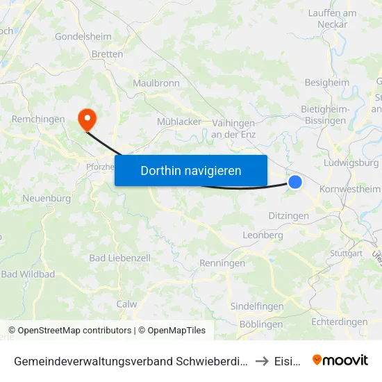 Gemeindeverwaltungsverband Schwieberdingen-Hemmingen to Eisingen map